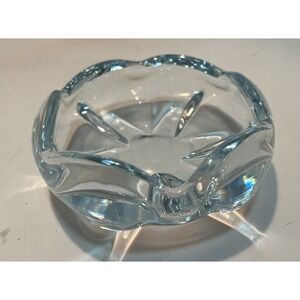 Vtg Signed Orrefors Blue Colored Art Glass Bowl Trinket Dish 5" Wide hand blown